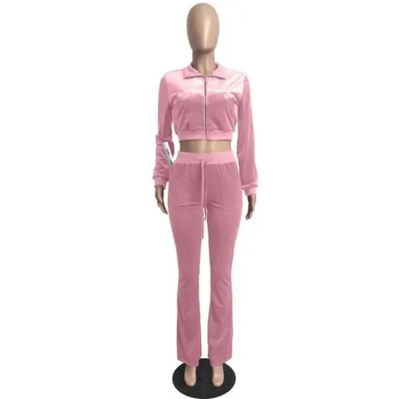 Pink Women’s Two-piece Long Sleeve Flare Bottom Sport / Sweat Suit NWT - Picture 2 of 11